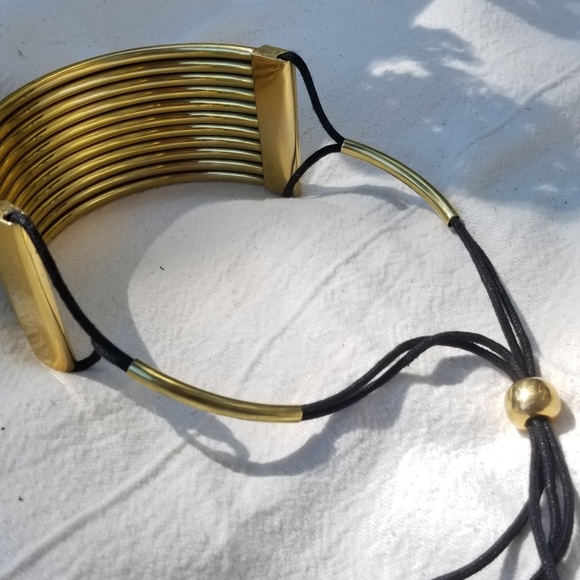 Gold brass choker band collar bold necklace - Picture 2 of 7